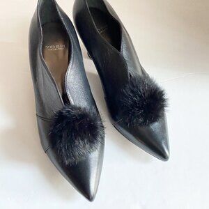 NEW Yosh Collection Black Leather Pur Pom Detail Retro Style Ankle Boot…